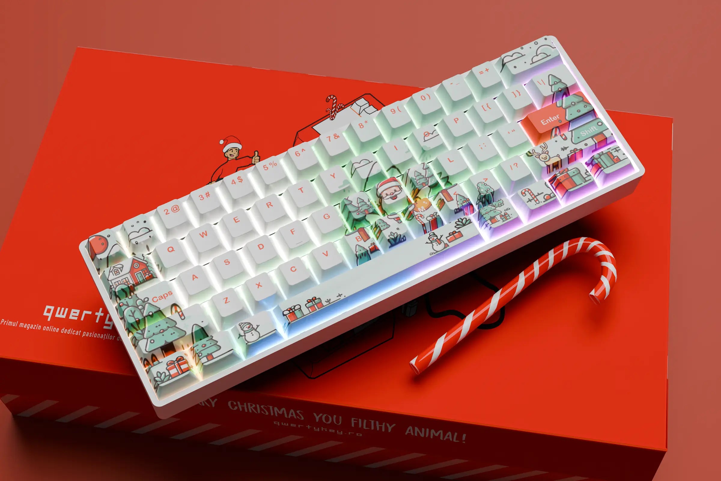 QwertyKey Santa Hotswap Mechanische Weihnachts-Gaming-Tastatur